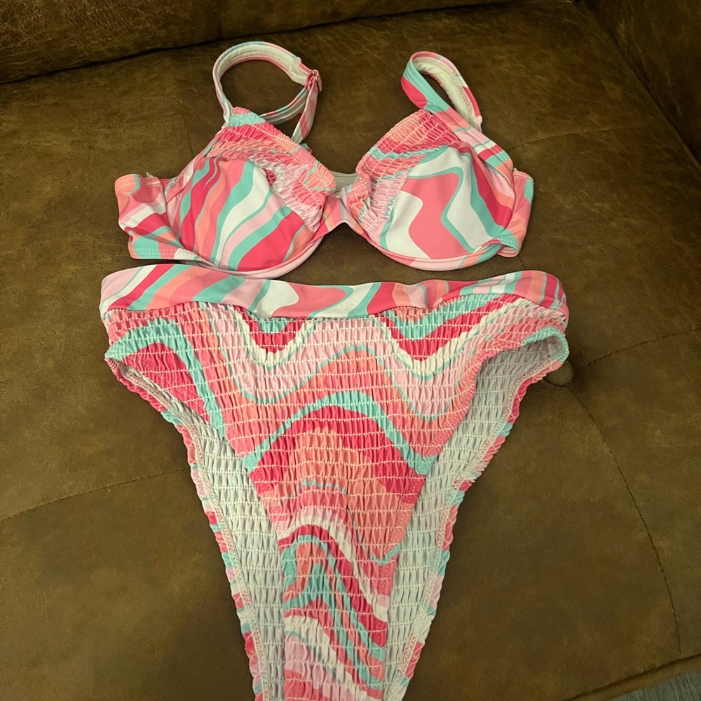 SHEIN Pink and White Swirl Bikini